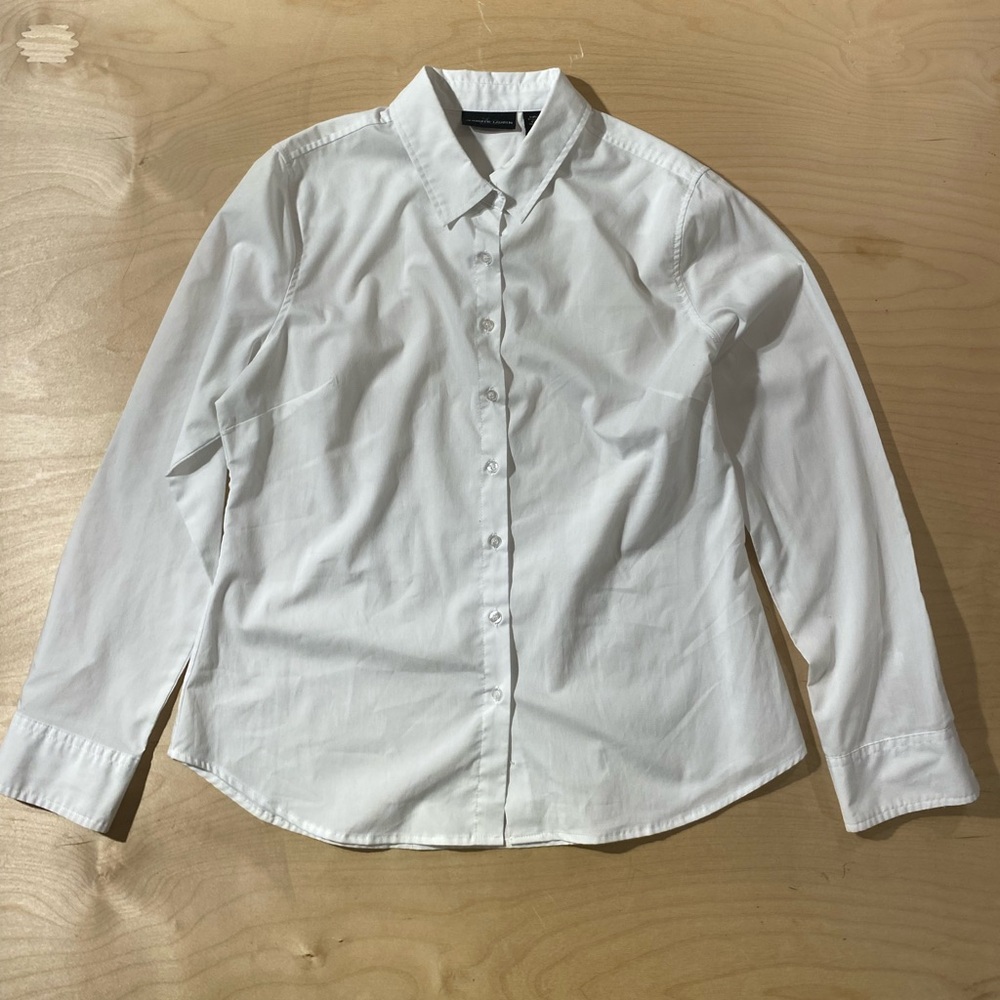 Jennifer Lauren Classic White Button-Down Shirt Large (QW)